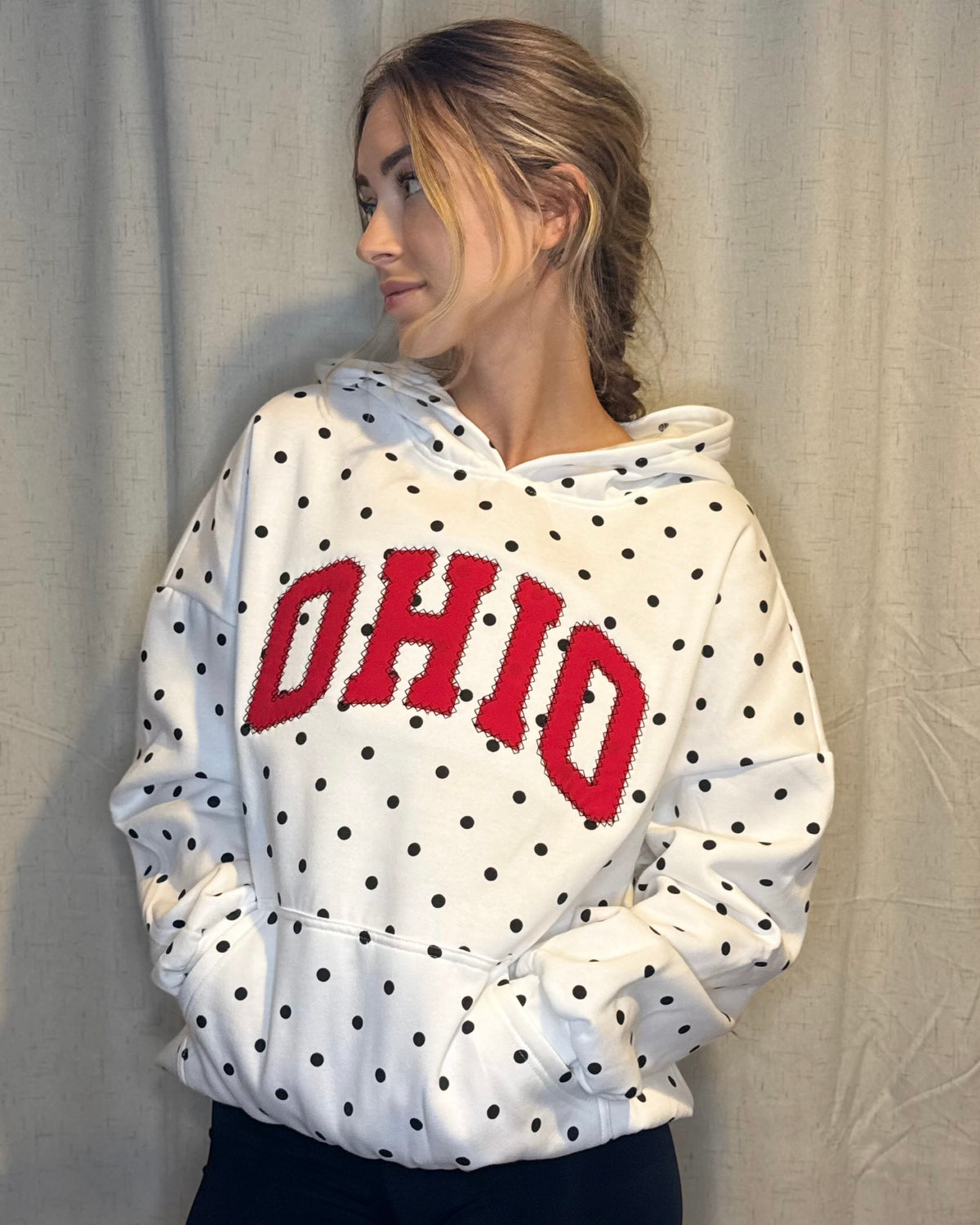 White Polka Dot Ohio Appliqué Hoodie