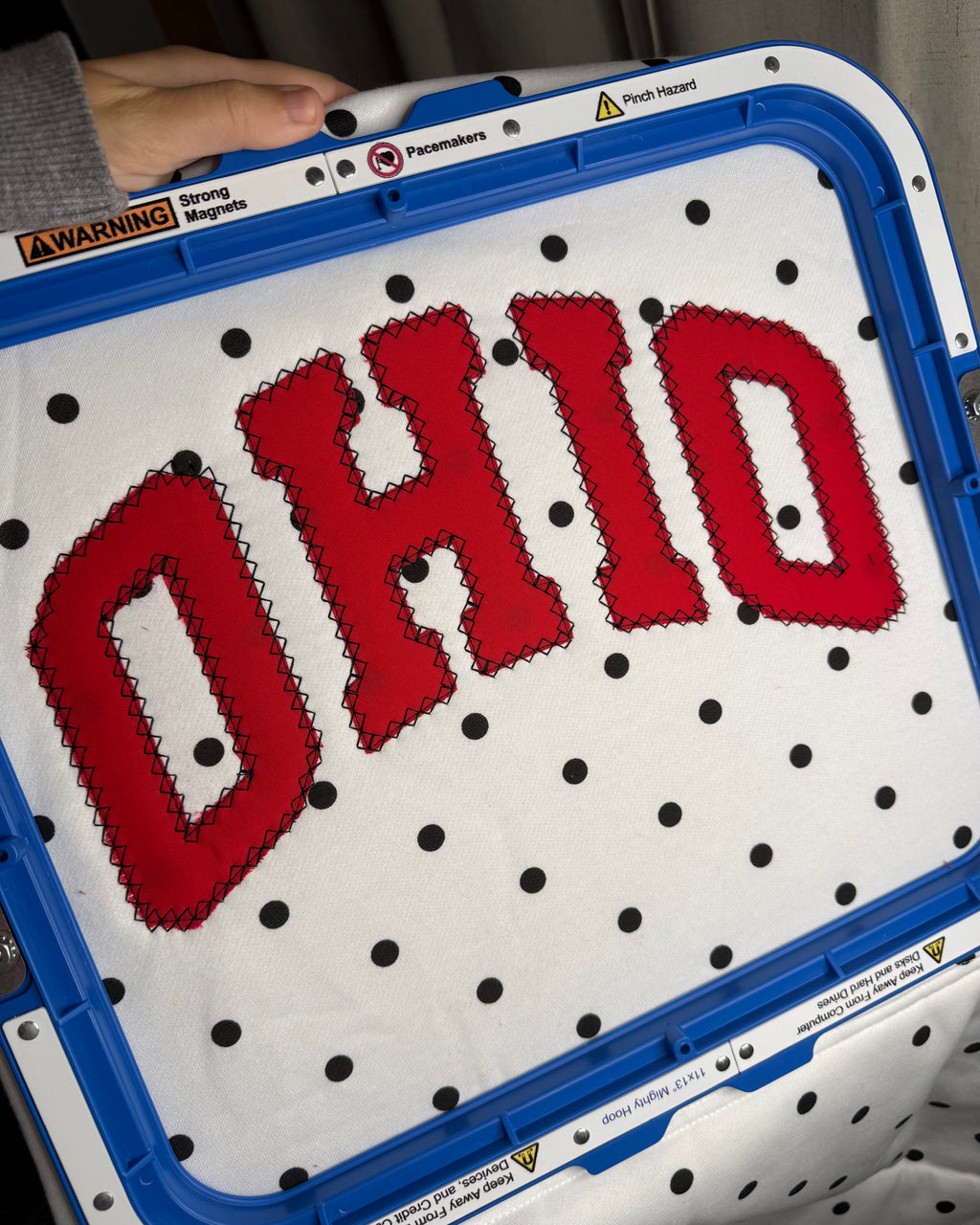 White Polka Dot Ohio Appliqué Hoodie