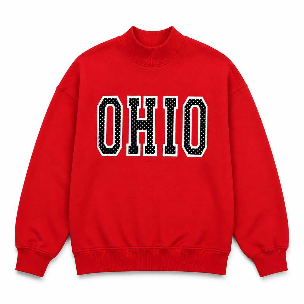 Red Ohio Polka Dot Appliqué Mockneck