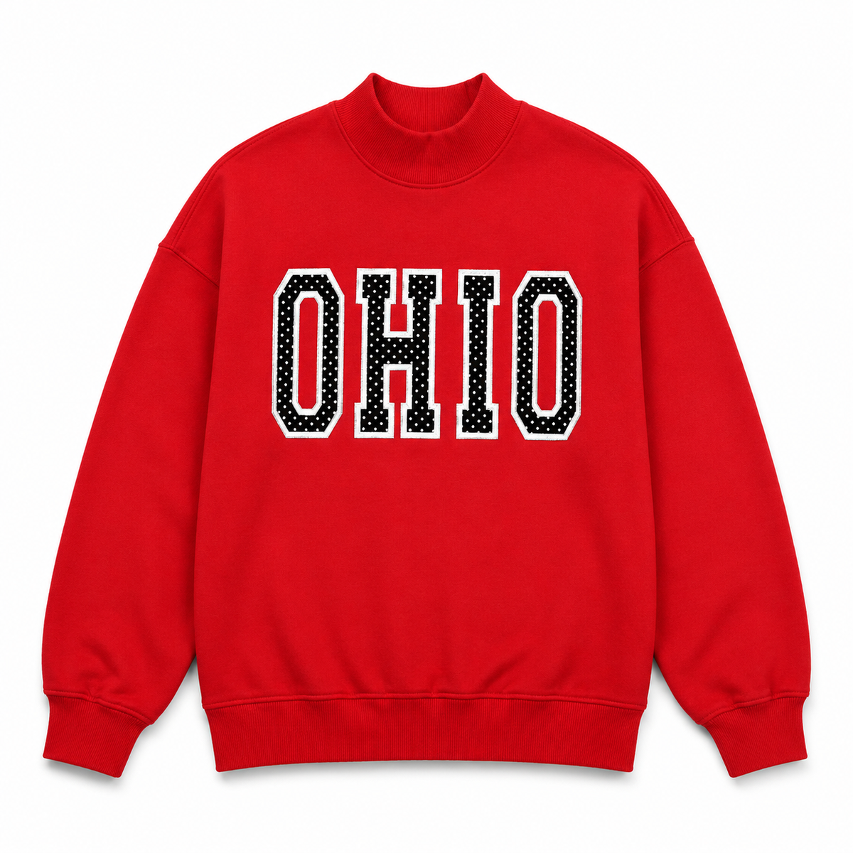 Red Ohio Polka Dot Appliqué Mockneck