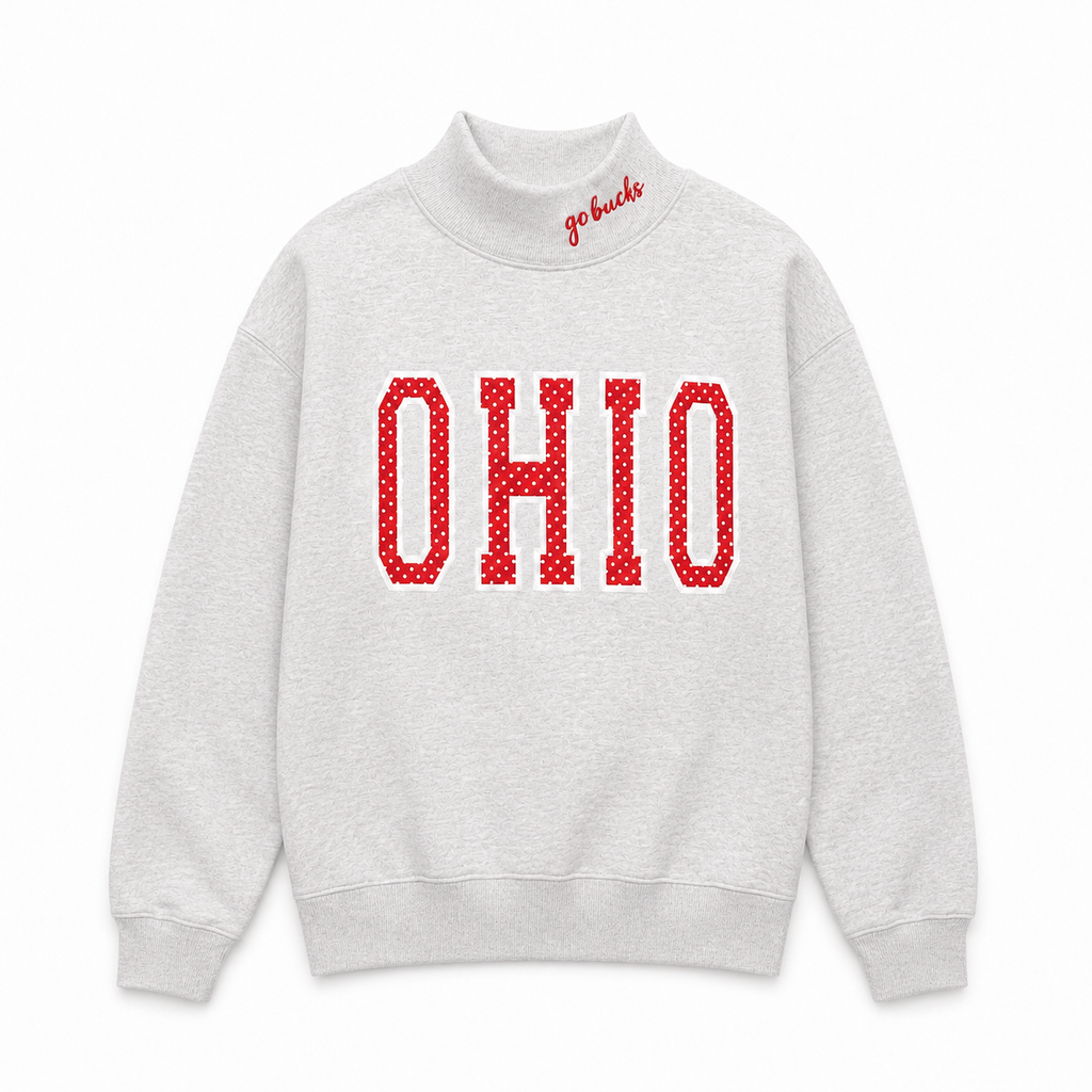 Grey Ohio Polka Dot Appliqué Mockneck