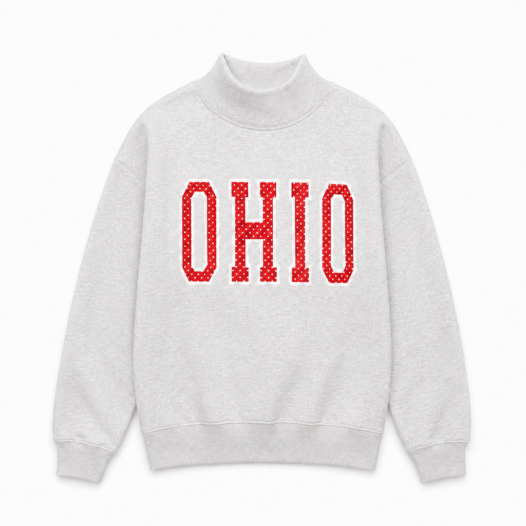 Grey Ohio Polka Dot Appliqué Mockneck