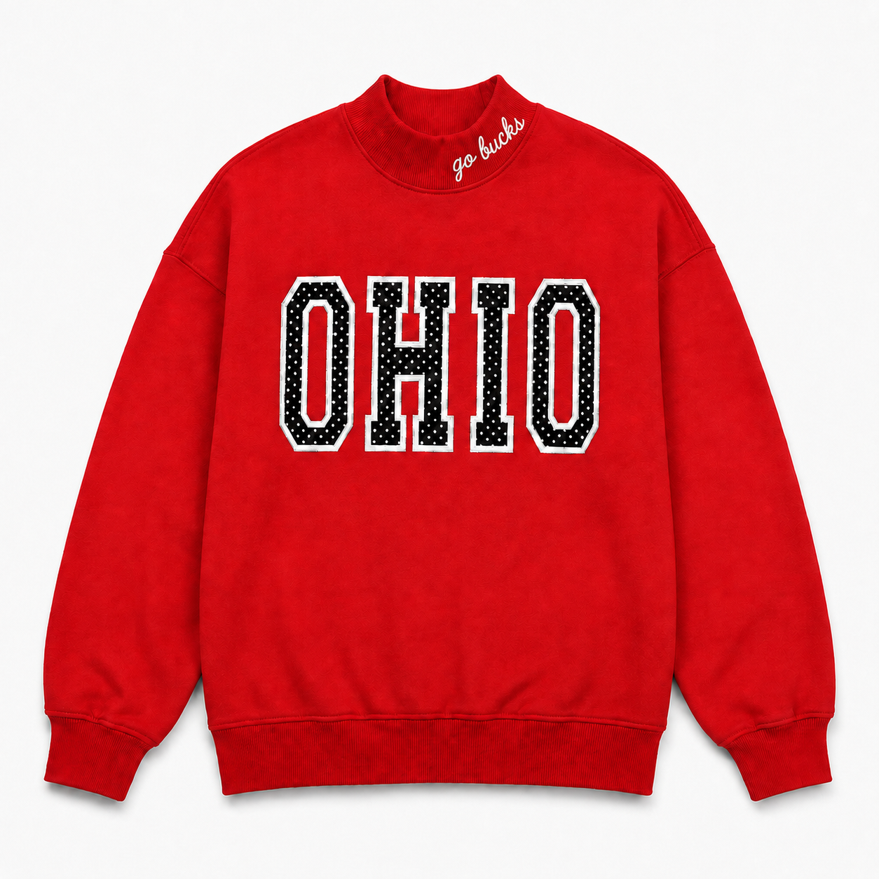 Red Ohio Polka Dot Appliqué Mockneck
