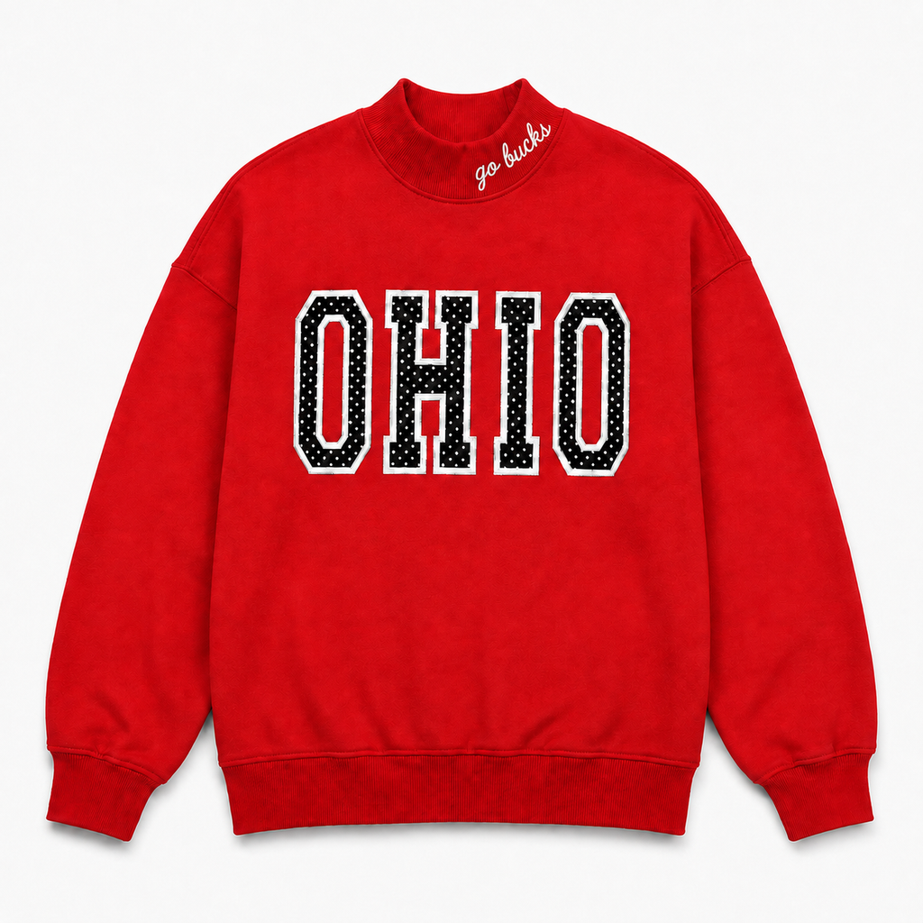 Red Ohio Polka Dot Appliqué Mockneck